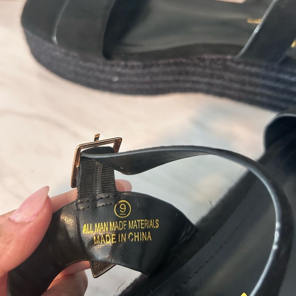 Lulus Espadrilles Sandals Black Platform Size 9 Ankle Strap Adjustable - Picture 12 of 13